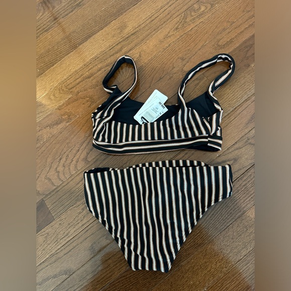 NWT L Space Miller Bikini in Black and Gold and White Stripe - Picture 4 of 8